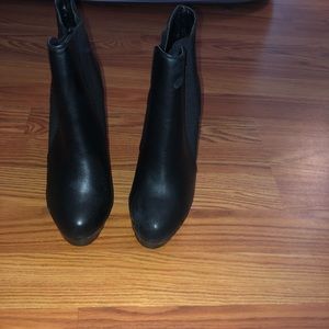 Black Leather Wedge Booties Size 6